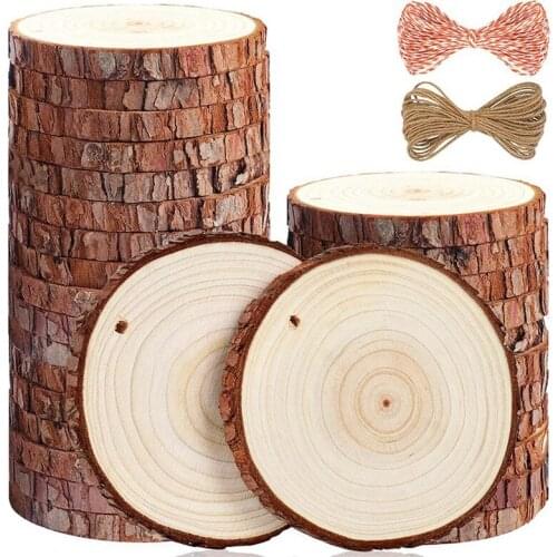 Natural Wood Slices - 30 Pcs 3.5-4 Inches Craft Unfinished Wood Kit Pre Drilled With Hole Wooden Circles For Arts Wood