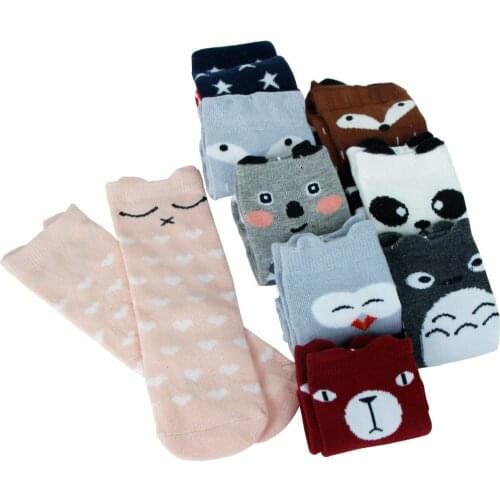 Cute Cartoon Animal Unisex Baby Kids Cotton Socks Anti-slip Knee High Toddler Bear Fox Pattern Children Sock for 0-6Year