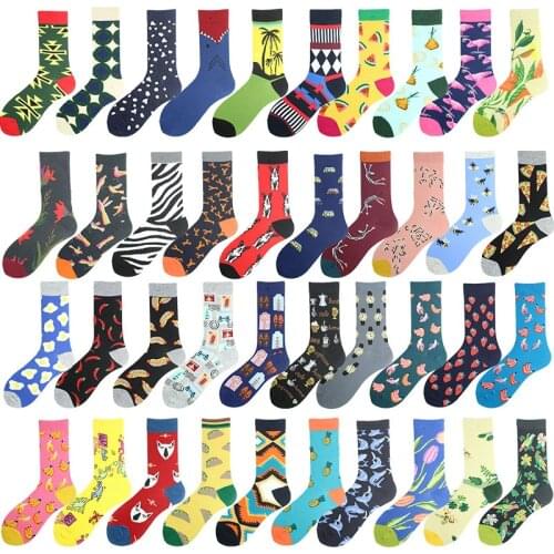 Crew Socks Gifts Men Cotton Watch Flamingos Jacquard Design Hip Hop Streetwear Personality Funny Men Socks Brand Unisex Sokken