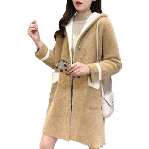New Elegant Autumn Women Sweater Fashion Lady Large Size Loose Winter Sweater Soat Female Cardigan Hooded Knitted Sweater OK786