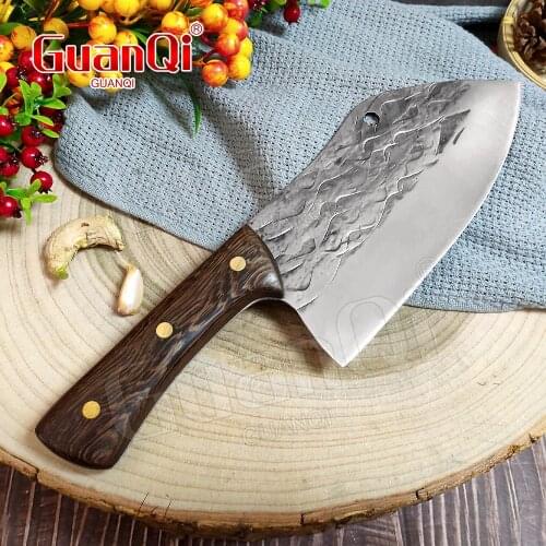 Handmade Forged High-carbon Clad Steel Kitchen Cleaver Stainless Steel Chef Slicing Knife Ultra Sharp Blade Wood Handle Knives