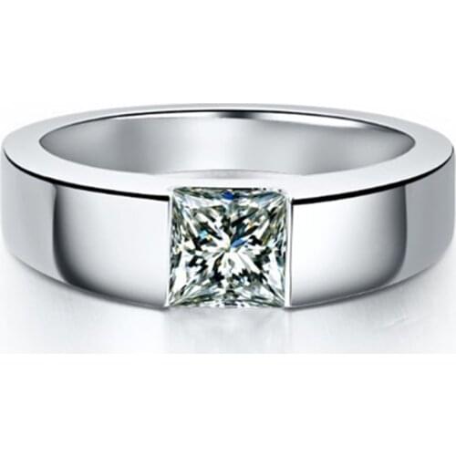 Solid Platinum PT950 Ring Square Shape 1CT Princess Diamond Males Wedding Ring Mens Engagement Fine Jewelry Beauiful Box