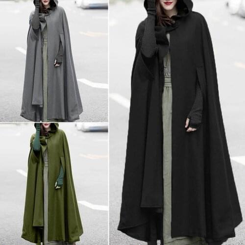 Autumn Wool Blend Cloak Coat 2021 ZANZEA Winter Women Long Cape Cloak Hoodies Poncho Warm Cosplay Jackets Outwear Windbreaker