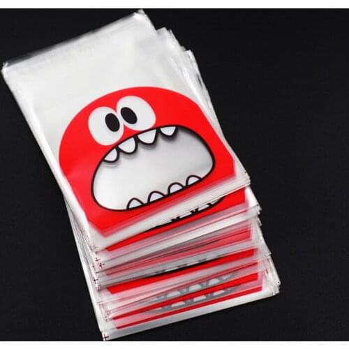 100PCS Cute Big Teech Mouth Monster Plastic Bag Wedding Birthday Cookie Candy Gift Packaging Bags OPP Self Adhesive Party