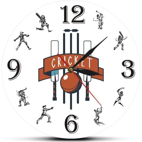 Custom Cricket Logo Print Wall Clock Sport Wall Art Cricketers Home Decor Non Ticking Wall Watch Personalized Cricket Clock Gift