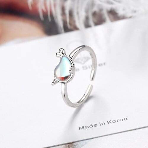 Simple Moonstone Unicorn Opening Rings For Women 925 Sterling Silver Jewelry Accessories jz563