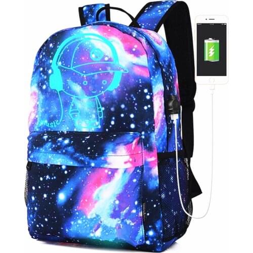 FIRECLUB 17 Inch USB Charging Backpack For Boys Girls Luminous Unisex Waterproof Laptop Bag Teenagers Student Schoolbag