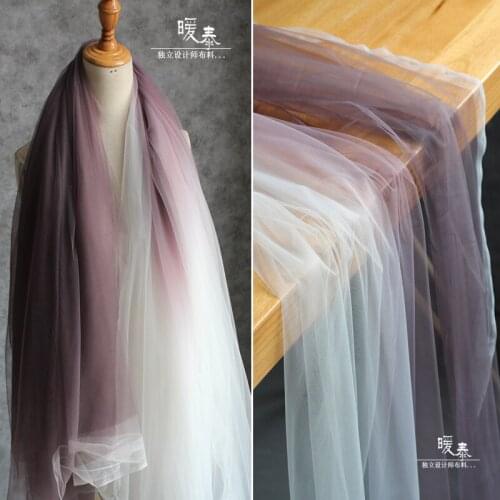 Mesh Tulle Fabric Brown White Gradient DIY Scarf Veil Background Decor Skirt Gown Wedding Dress Lace Designer Fabric