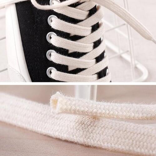 1 Pair Cotton Thick Flat Shoelaces Wide Sports Casual Shoe Lace for Sneakers 100-160cm White Black Solid Color