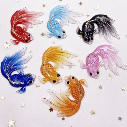 New 40pcs Resin Shiny Colorful Big Goldfish Flatback Rhinestone Scrapbook 1 Hole Wedding Applique DIY Ornaments Craft SG62