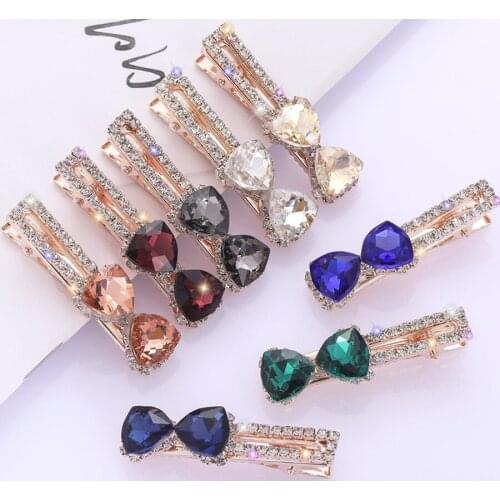 High Quality Womens Hairpin Retro Zircon Girls Hair Ornament Lovely Sweet Bow Crystal Duckbill Clip Luxury Brand Jewelry