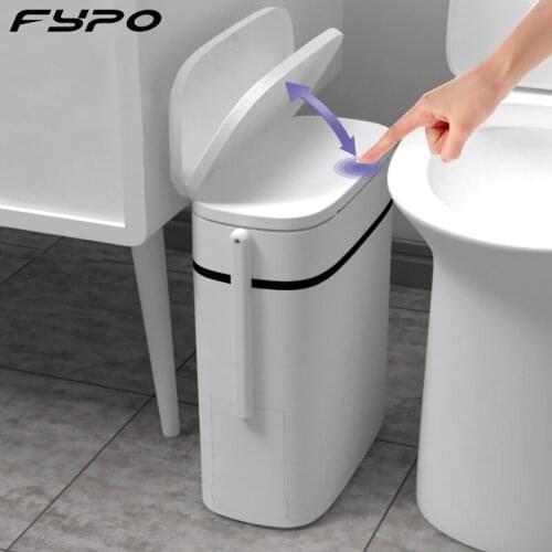 Fypo Bathroom Trash Bucket Set Waste Bin Plastic With Toilet Brush Bathroom Dustbin Pressing Type Trash Cans