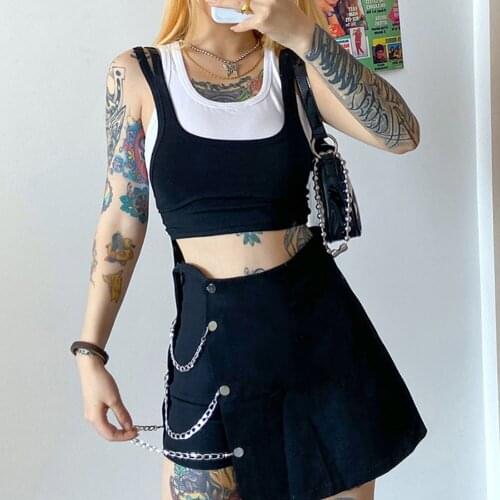 Women A Line Pantskirts Punk Chain Irregular Splicing Shorts Autumn High Waist Fashionable Fake Skirt Clubwear Streetwear Skirt
