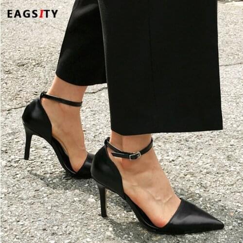EAGSITY Women high heels Sandals Ankle Strap pointed toe stilletto Heel sandals Pumps Slingback Ladies shoes wedding party