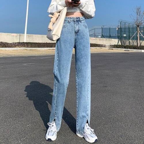 Women Casual Split Denim Wide Leg Versatile Ladie Fashion Denim long Pants Vintage High Waist Jeans temperament Harem trousers