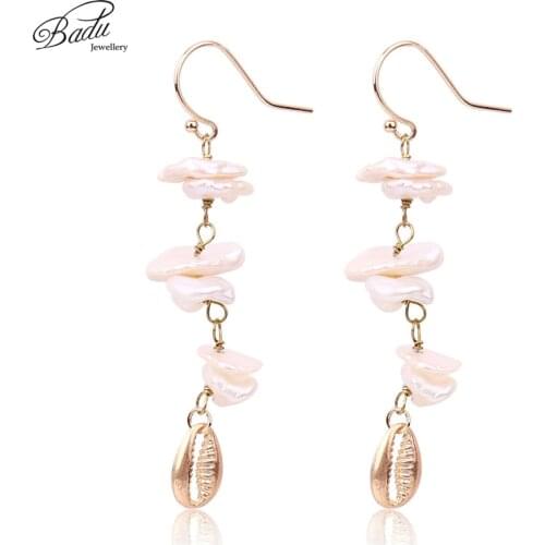 Badu Irregular Freshwater Pearl Earring Gold Shell Pendant Drop Earrings Vintage Jewelry Women 2017 Summer Fashion