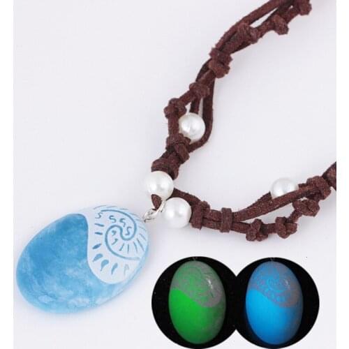 2021 New Blue Stone Luminous Pendant Necklaces Polynesia Ocean Princess Moana Rope Chain Necklace Women Female Fashion Jewelry