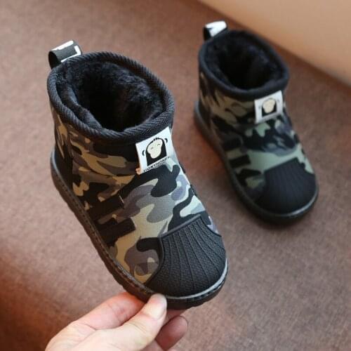 Snow boots childrens shoes 2021 winter boys' new plush, antiskid and waterproof girls' camouflage soft sole childrens shoes