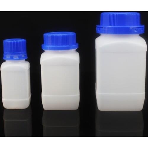 100/250/500/1000ml Plastic sampling square bottle with wide mouth and blue lid, with inner cushion cover