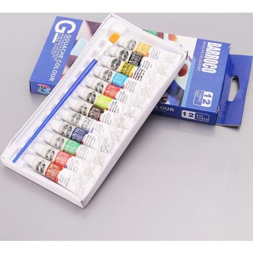 12 Colors Gouache Paint Tubes Set 6ml Draw Painting Pigment Painting With Brush Art Supplies R9UA