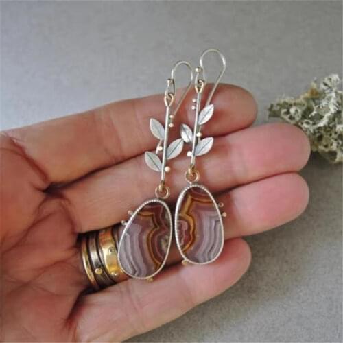 2021 Tribal Ethnic Leaves Earings Resin Drop Dangle Earrings Boho Brincos Jewelry Two Tone Metal Wedding Statement Earring Gifts