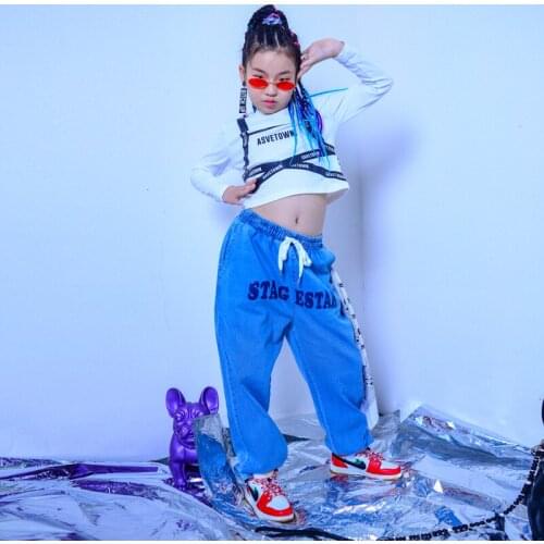 2021 Jazz Dance Costumes Girls Long Sleeve Tops Loose Pants Modersetn Dance Hip Hop Clothes Street Dance girl erformance Wearset