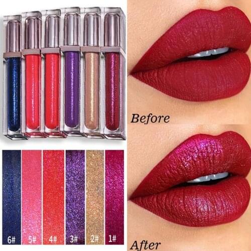 5-color Custom Label Pigmented Matte Glitter Shimmer Beauty Liquid Lipstick Non-stick Cup Waterproof Lipgloss Wholesale