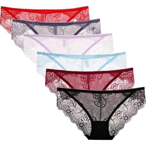 5 Pcs / Lot Sexy Lingerie Womens Solid Color Sexy Lace Transparent Briefs Panties M L XL XXL 9222