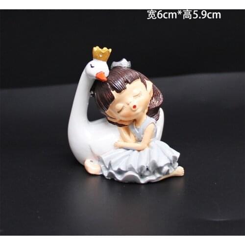 6cm Swan Sleeping Girl Decoration Angel Feather Cake Toppers Happy Childrens Day Birthday for Party Supplies Sweet Gifts