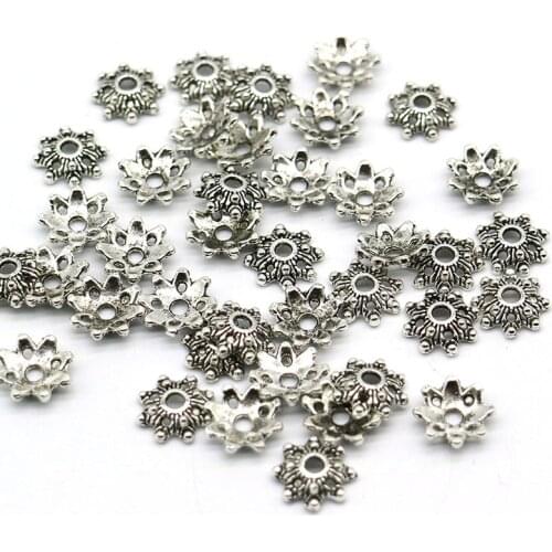 8mm 100pcs/lot Zinc Alloy Metal Bead Caps Tibetan Silver Plated Flower End Beads Caps Charms For Jewelry Making(yiwu)