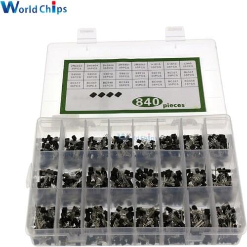 840PCS/Set 24Values TO-92 Transistor Assortment Kit PNP/NPN BC327 BC337 BC517 BC547 2N2222 2N3904 2N5401 C1815 C945 S8550 S9012