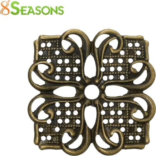 8Seasons Embellishments Findings Filigree Stamping Wraps Connectors Square Antique Bronze Flower Pattern 3.5cm x 3.5cm,100 PCs