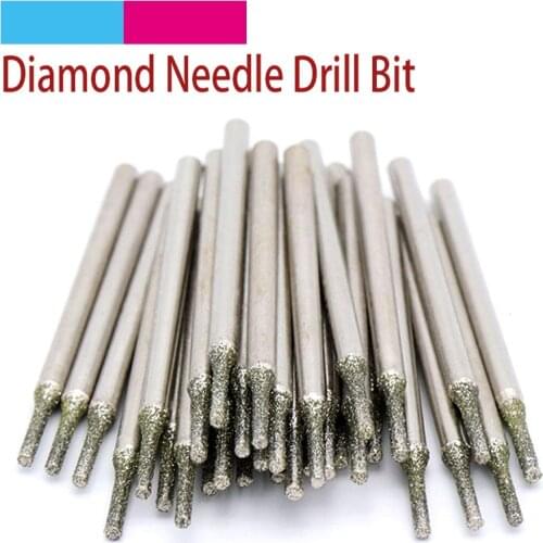 10pcs 2.35mm Shank Diamond Grinding Head Burr Needle Point Engraving Carving Polishing Glass Jade Stone Drill Bits Rotary Tools