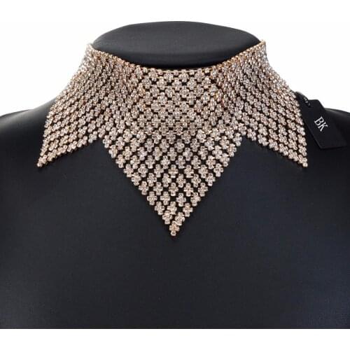 BK Multi Color Fashion Jewelry Statement Gold Chain Crystal Leaf Choker Bib Chunky Necklace