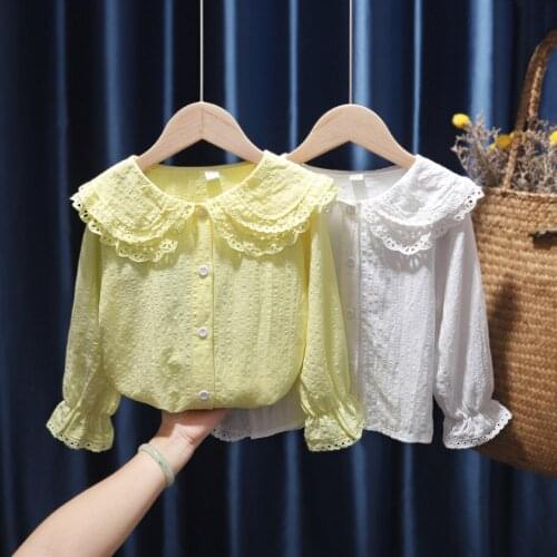 Blouses For Baby Girl Spring Clothes Toddler Kids White Shirt Fashion Long Sleeve Cotton Lace Lapel Shirts Children Girls Tops