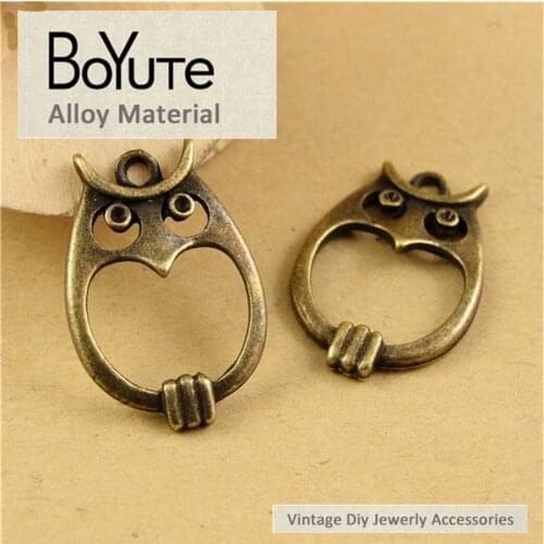 BoYuTe (60 Pieces/Lot) 23*12MM Vintage Korea Jewelry Accessories Parts Antique Bronze Plated Owl Pendant for Women Charms