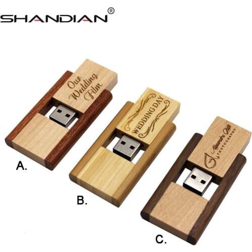 SHANDIAN Fashion wooden Flip memory carving custom micro-standard Flash drive with USB 4gb 8gb 16gb 32gb 64gb Memory Stick gift