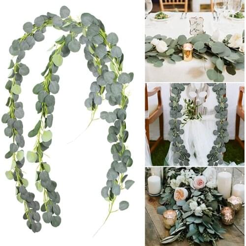 Artificial Green Eucalyptus Garland Leaves Vine Fake Vines Rattan Artificial Plants Ivy Wreath Wall Decor DIY Wedding Decoration