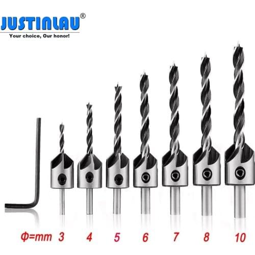JUSTINLAU 7pcs HSS 5 Flute Countersink Drill Bit Set Reamer Woodworking 3-10mm Chamfer Drill Bits for Metal Dropshipping center