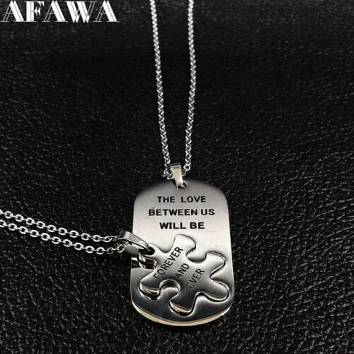 Boy and Girl Stainless Steel Statement Necklace for Couple Jewellery Silver Color Necklaces Women Valentines Gift joyas N768S01