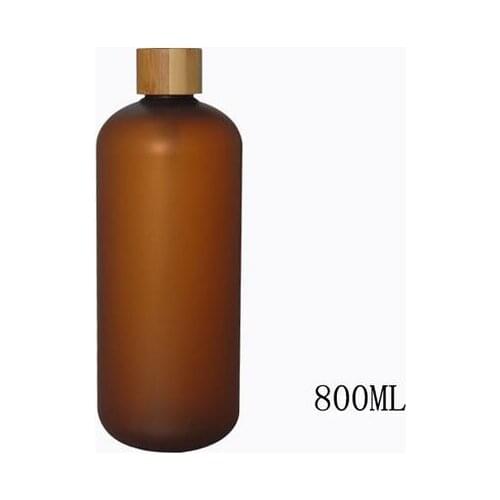 800ml brown frosted PET bottle with screw cover/Natural bamboo cap/Tea color plastic bottle, pure dew bottle