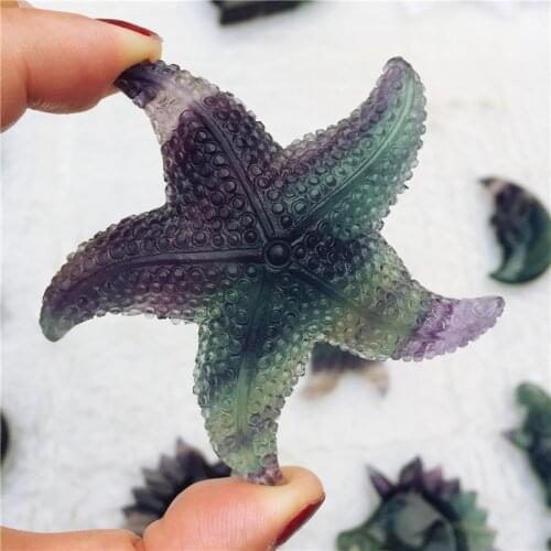 Beautiful Natural Fluorite Crystal Stone Carving Starfish Statue Carved Crystal Figurine Decoration Gifts