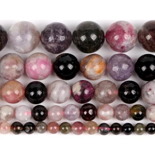 Natural Colorful Tourmaline Stone Round Loose Spacer Beads For Jewelry Making 4/6/8/10/12mm DIY Bracelet Handmade