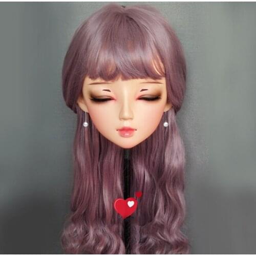 Mian-0)Female Sweet Girl Resin Half Head Kigurumi BJD Eyes Crossdress Cosplay Japanese Anime Role Lolita Mask With Eyes And Wig