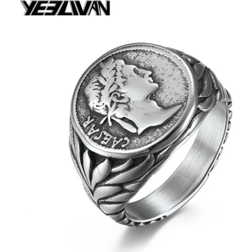 2021 New Trendy Roman Caesars Stainless Steel Ring Retro Coin Head Mens Ring Free Shipping