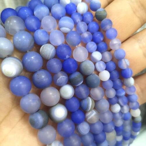 Natural Dull Polish Blue Matte Sardonyx Agates Loose Round Stone Beads For Jewelry Making DIY Bracelet Accessories 6 8 10MM
