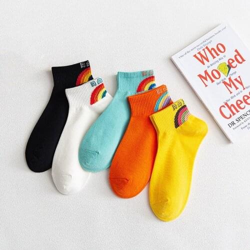 Fashion Womens Socks Autumn Winter Cotton Candy Color Rainbow Socks Boat Sock For Girls Ankle Short Socks Invisiable Ponozky