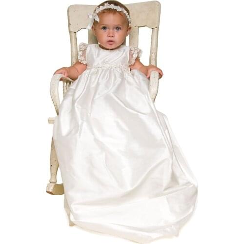 New Toddler Birthday Dresses Baby Kids Long Christening Gowns Infant Baby Baptism Dresses with Headband