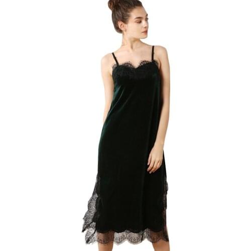 New Golden Velvet Spaghetti Strap Long Sleeping Skirts Sexy Eyelashes Sleepwear Night Dresses for Party Ropa Para Dormir Mujer