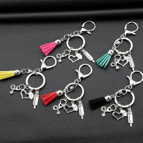 New nurse medical box medical key chain needle syringe stethoscope tassel cute keychain jewelry gift key accessories
